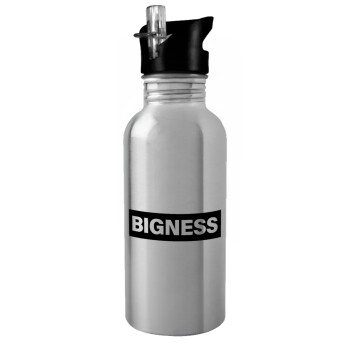 BIGNESS, Water bottle Silver with straw, stainless steel 600ml