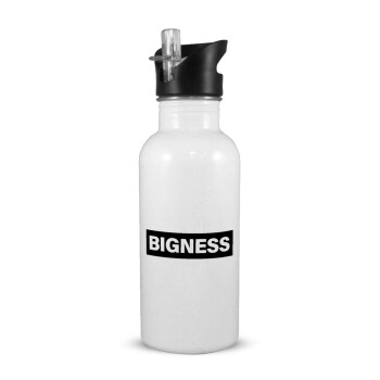 BIGNESS, White water bottle with straw, stainless steel 600ml