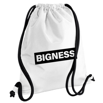 BIGNESS, Τσάντα πλάτης πουγκί GYMBAG λευκή, με τσέπη (40x48cm) & χονδρά κορδόνια