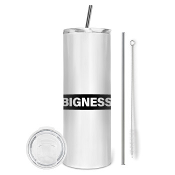 BIGNESS, Eco friendly ποτήρι θερμό (tumbler) από ανοξείδωτο ατσάλι 600ml, με μεταλλικό καλαμάκι & βούρτσα καθαρισμού
