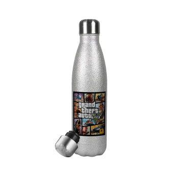 GTA V, Metallic Glitter Silver Thermos Flask (Stainless steel), double-walled, 500ml