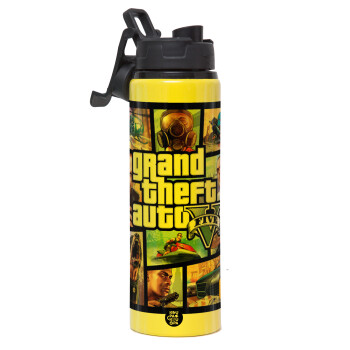 GTA V, Metallic water bottle with safety lid, 850ml aluminum