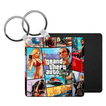 GTA V, Μπρελόκ Δερματίνη, τετράγωνο ΜΑΥΡΟ (5x5cm)