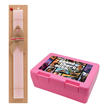 GTA V, Easter Set, children's snack container PINK & scented flat Easter candle (30cm) (PINK)