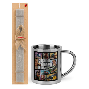 GTA V, Easter Set, metallic thermal cup (300ml) & Easter aromatic flat candle (30cm) (GRAY)