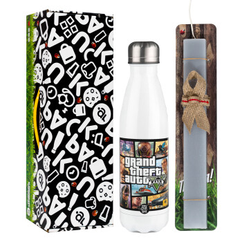 GTA V, Easter candle, metallic white thermos bottle (500ml) & aromatic flat candle (30cm) (GRAY)