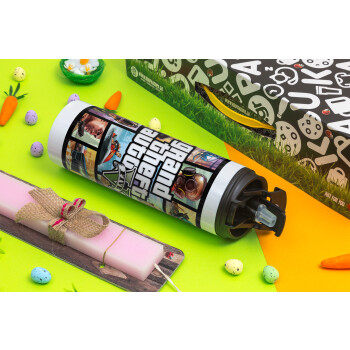 GTA V, Easter candle,Travel Tumbler 2 Lids, with metal straw & cleaning brush & aromatic flat candle (30cm) (PINK)