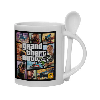 GTA V, Ceramic coffee mug with Spoon, 330ml (1pcs)