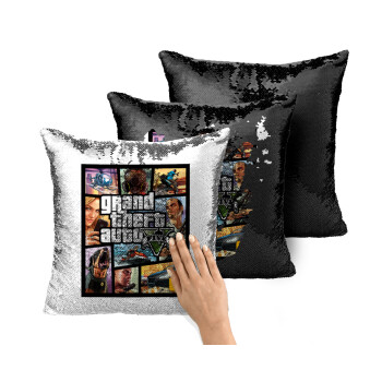 GTA V, Μαξιλάρι καναπέ Μαγικό Μαύρο με πούλιες 40x40cm περιέχεται το γέμισμα