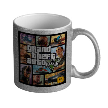 GTA V, Κούπα Ασημένια Glitter που γυαλίζει, κεραμική, 330ml