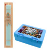 Easter Set, children's snack container BLUE & Easter aromatic flat candle (30cm) (TURQUOISE)