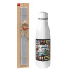 Easter Set, metallic stainless thermos bottle (500ml) & scented flat Easter candle (30cm) (GRAY)