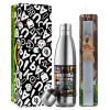 Easter Set, metallic stainless thermos flask (500ml) & scented flat Easter candle (30cm) (GRAY)