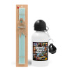 Easter Set, metallic aluminum water bottle (500ml) & scented flat candle (30cm) (TURQUOISE)