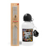 Easter Set, metallic aluminum water bottle (500ml) & aromatic flat Easter candle (30cm) (GRAY)