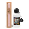 Easter Set, metallic aluminum bottle (500ml) & aromatic flat Easter candle (30cm) (PINK)