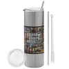 Tumbler stainless steel Silver 600ml, with metal straw & cleaning brush