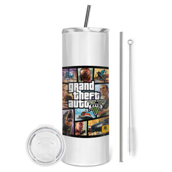GTA V, Tumbler stainless steel 600ml, with metal straw & cleaning brush