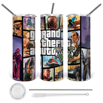 GTA V, 360 Eco friendly stainless steel tumbler 600ml, with metal straw & cleaning brush