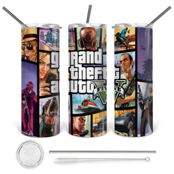 GTA V, Tumbler stainless steel 600ml, with metal straw & cleaning brush