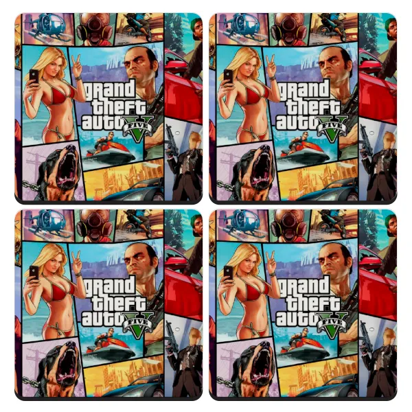 GTA V — Set of 4 square wooden coasters (9cm)