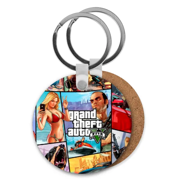 GTA V — Round wooden MDF keychain, Ø5cm