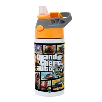 GTA V, Children's hot water bottle, stainless steel, with safety straw, Orange/Grey (360ml) BPA-FREE