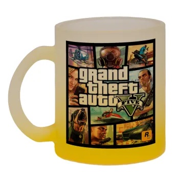 GTA V, Κούπα γυάλινη δίχρωμη με βάση το κίτρινο ματ, 330ml