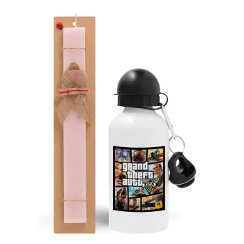 GTA V, Easter Set, metallic aluminum bottle (500ml) & aromatic flat Easter candle (30cm) (PINK)