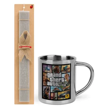 GTA V, Easter Set, metallic thermal cup (300ml) & Easter aromatic flat candle (30cm) (GRAY)