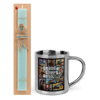 GTA V, Πασχαλινή Λαμπάδα με μεταλλική κούπα θερμό (300ml) & κερί αρωματικό πλακέ (30cm) (ΤΙΡΚΟΥΑΖ)