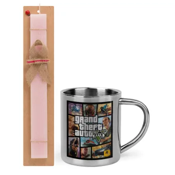 GTA V, Easter Set, metallic thermal cup (300ml) & aromatic flat Easter candle (30cm) (PINK)