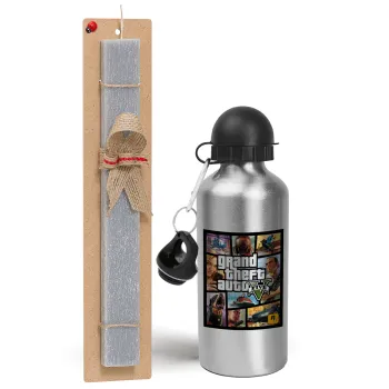 GTA V, Easter Set, metallic silver aluminum water bottle (500ml) & aromatic flat Easter candle (30cm) (GRAY)