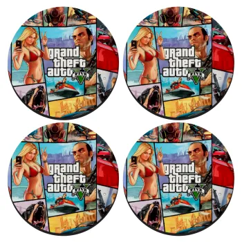 GTA V, SET of 4 round wooden coasters (9cm)