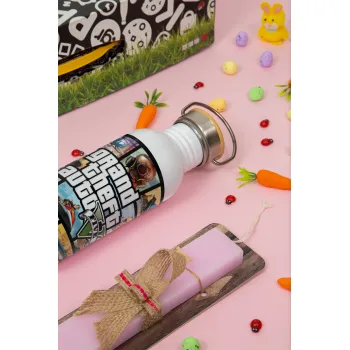 GTA V, Easter Set, SS Metallic water bottle (620ml, stainless steel) & scented flat Easter candle (30cm) (PINK)