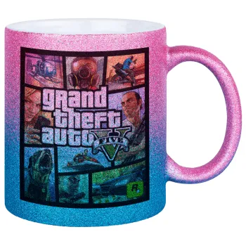 GTA V, Κούπα Χρυσή/Μπλε Glitter, κεραμική, 330ml