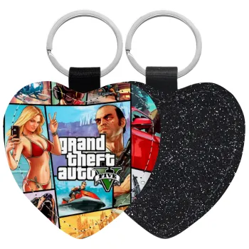 GTA V, Μπρελόκ PU δερμάτινο glitter καρδιά ΜΑΥΡΟ