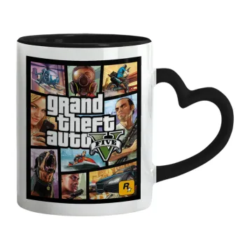 GTA V, Mug heart black handle, ceramic, 330ml