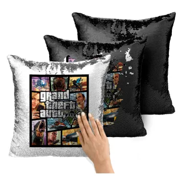 GTA V, Μαξιλάρι καναπέ Μαγικό Μαύρο με πούλιες 40x40cm περιέχεται το γέμισμα