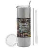 Tumbler ποτήρι θερμό Ασημένιο από ανοξείδωτο ατσάλι 600ml, με μεταλλικό καλαμάκι & βούρτσα καθαρισμού