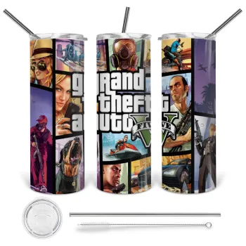 GTA V, Tumbler stainless steel 600ml, with metal straw & cleaning brush