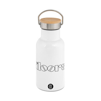 The Doors, Metallic thermos (Stainless steel) White with wooden lid (bamboo), double-walled, 350ml