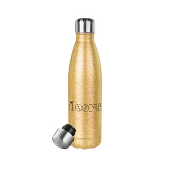 The Doors, Μεταλλικό παγούρι θερμός Glitter χρυσό (Stainless steel), διπλού τοιχώματος, 500ml