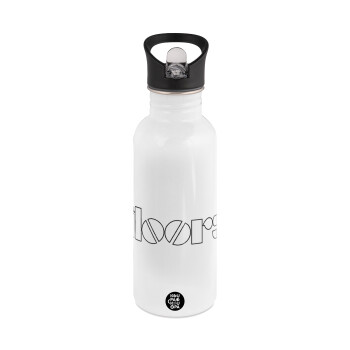 The Doors, White water bottle with straw, stainless steel 600ml