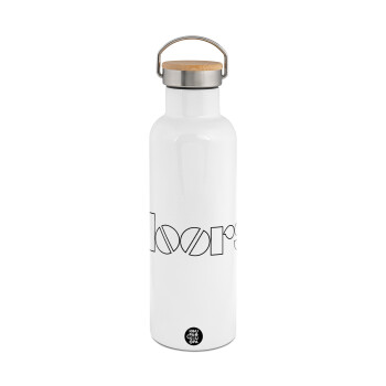 The Doors, Stainless steel White with wooden lid (bamboo), double wall, 750ml
