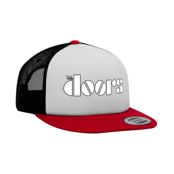 The Doors, Adult Foam Flat Snapback with Mesh Red-White-Black (POLYESTER, ADULT, UNISEX, ONE SIZE)