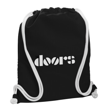 The Doors, Τσάντα πλάτης πουγκί GYMBAG Μαύρη, με τσέπη (40x48cm) & χονδρά λευκά κορδόνια