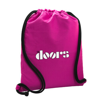The Doors, Τσάντα πλάτης πουγκί GYMBAG Φούξια, με τσέπη (40x48cm) & χονδρά κορδόνια