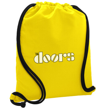 The Doors, Τσάντα πλάτης πουγκί GYMBAG Κίτρινη, με τσέπη (40x48cm) & χονδρά κορδόνια
