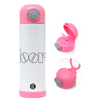 The Doors, Children's hot water bottle, stainless steel, with safety straw, PINK (500ml)